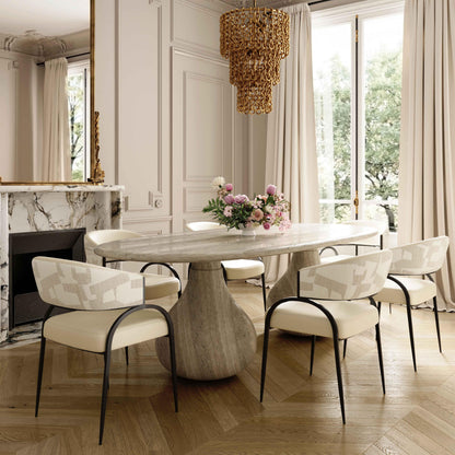 Tatum Cream 2-Tone Performance Vegan Leather and Jacquard Dining Chair - Default Title - Image 1