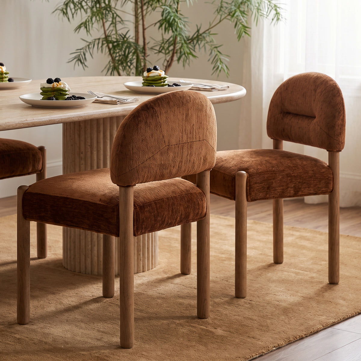 Bruno Thick Performance Chenille Arched Back Dining Chair - Bronze - Image 2