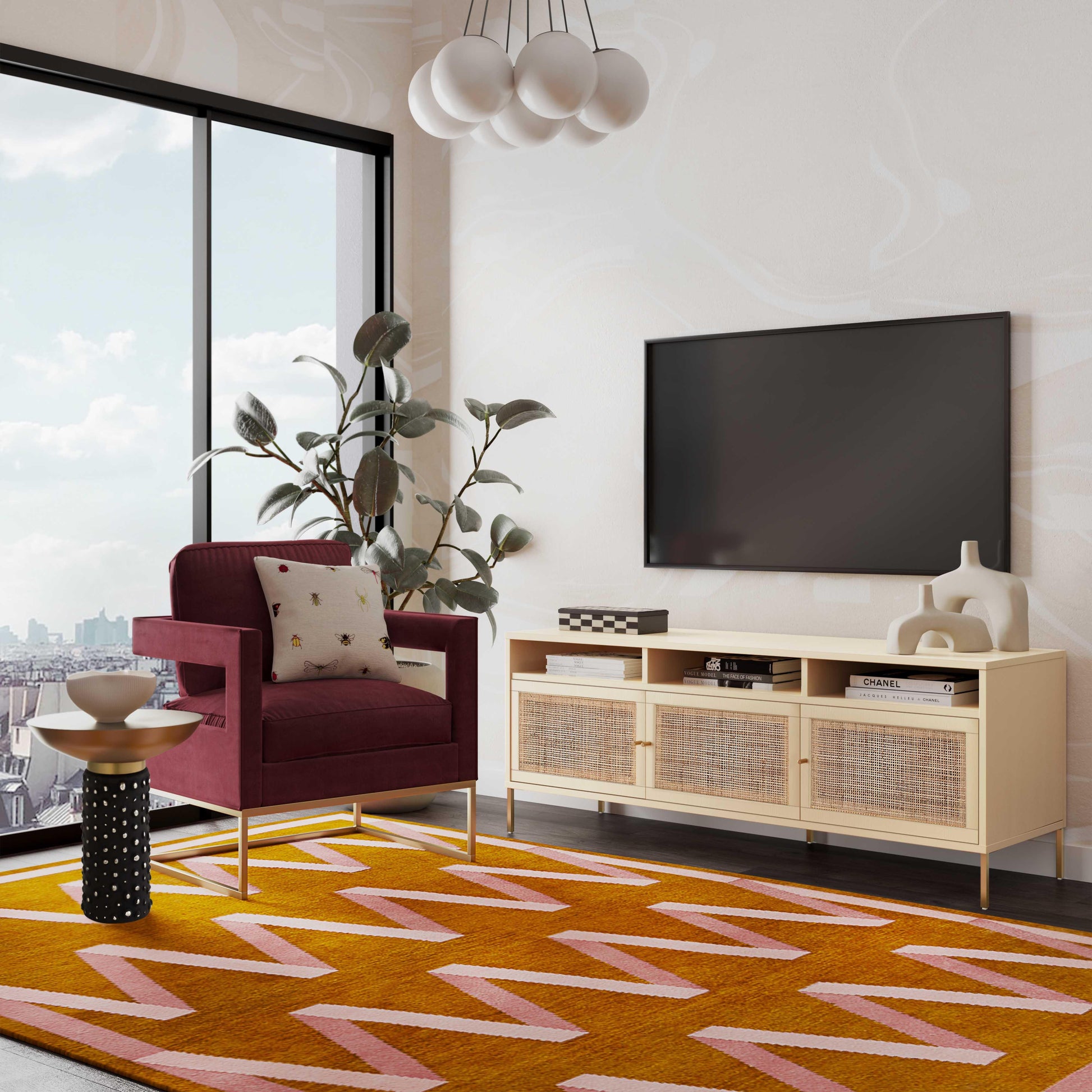 Sierra 65" Cane Media Console - Buttermilk - Image 2