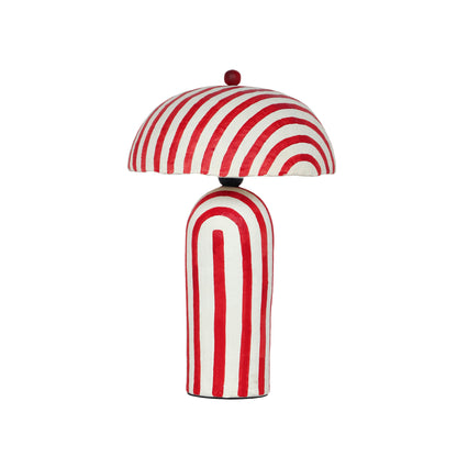 Maiori Striped Papier Mache Table Lamp - Red Stripes - Image 1