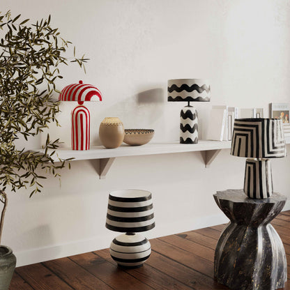Maiori Striped Papier Mache Table Lamp - Red Stripes - Image 1