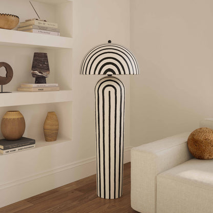 Maiori Black Striped Papier Mache Floor Lamp - Default Title - Image 1