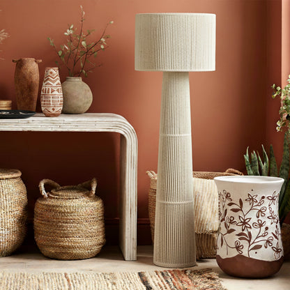 Tapered Natural Chenille Fiber Floor Lamp - Default Title - Image 1