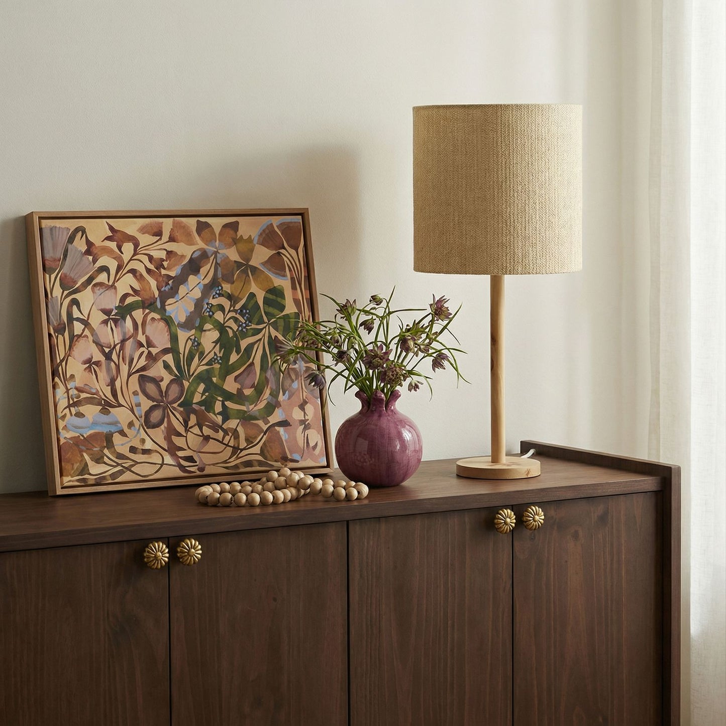 Lamia Natural Burl and Raffia Contract-Grade Table Lamp - Image 2