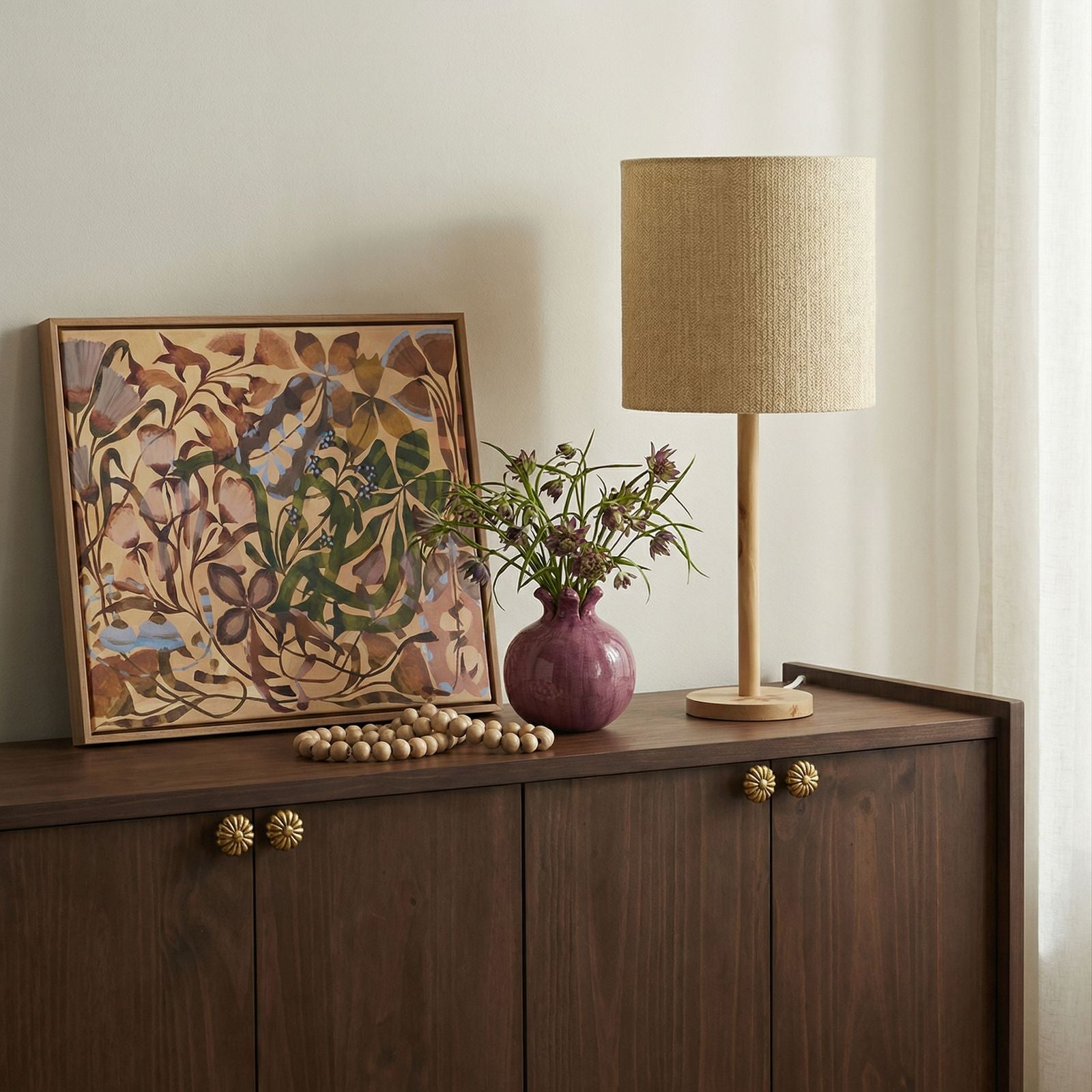 Lamia Natural Burl and Raffia Contract-Grade Table Lamp - Image 2