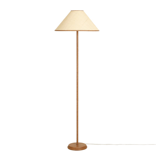 Keria Natural Vegan Leather and Raffia Contract-Grade Floor Lamp - Image 1