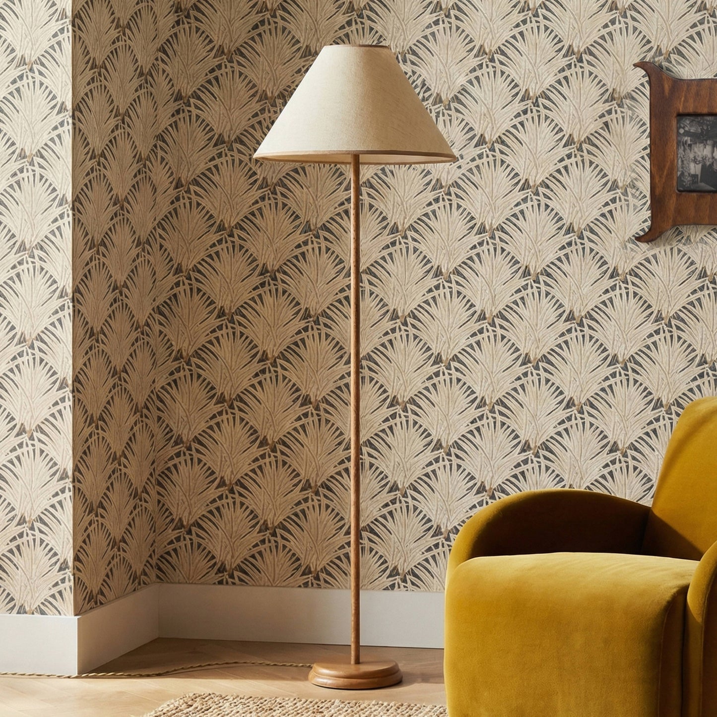 Keria Natural Vegan Leather and Raffia Contract-Grade Floor Lamp - Image 2