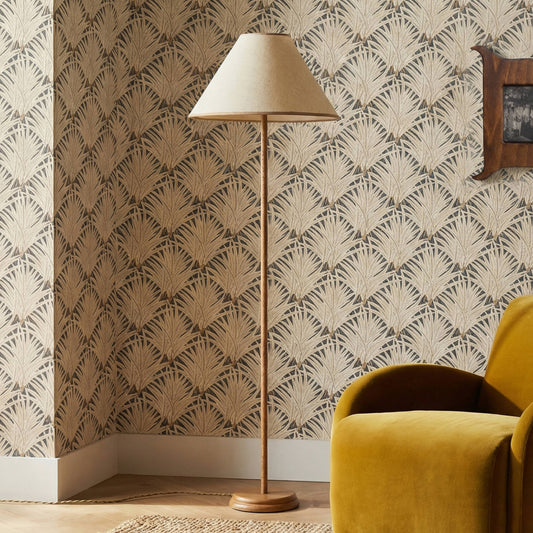 Keria Natural Vegan Leather and Raffia Contract-Grade Floor Lamp - Image 2