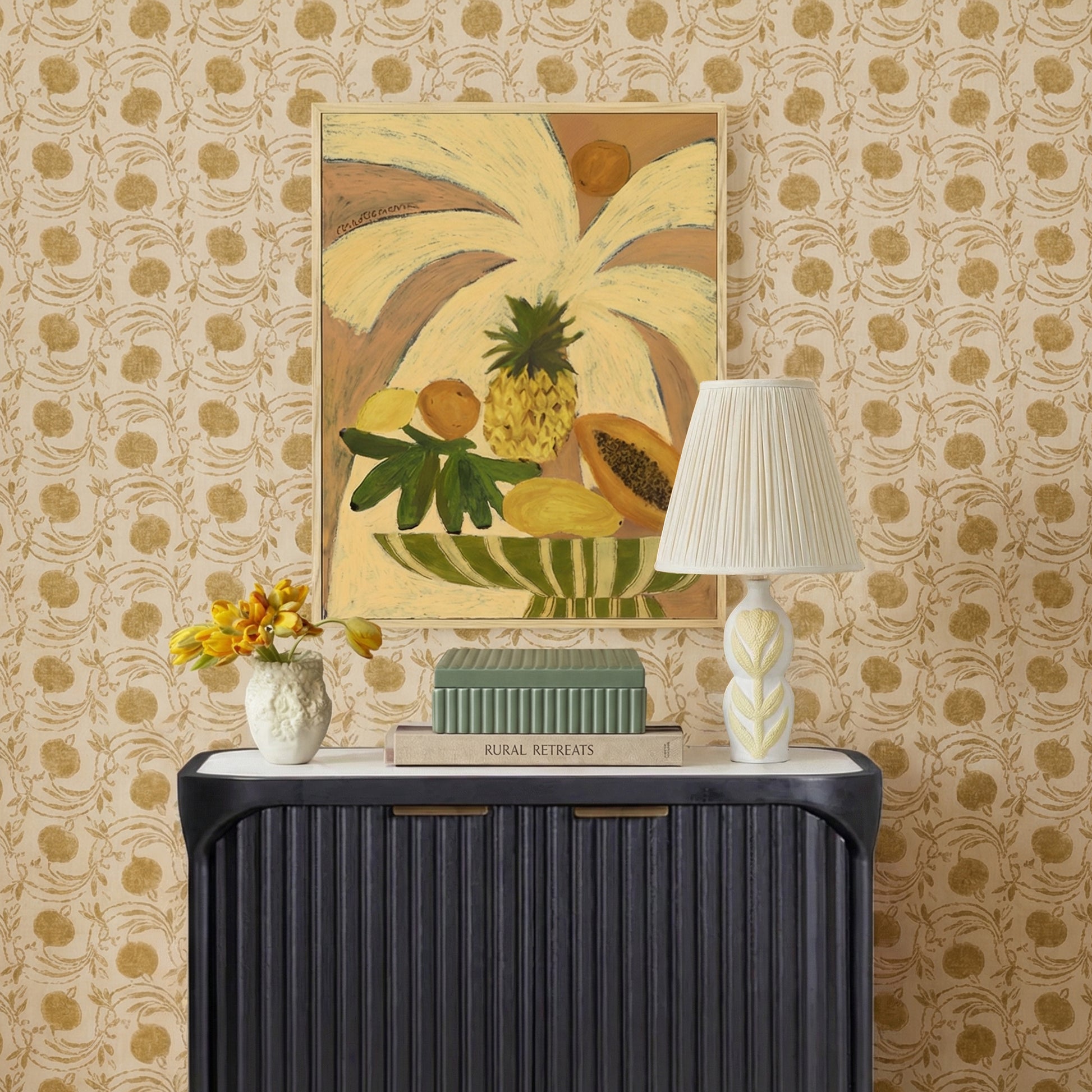Edith Curved Papier Mache Flower Pleated Table Lamp - Image 2