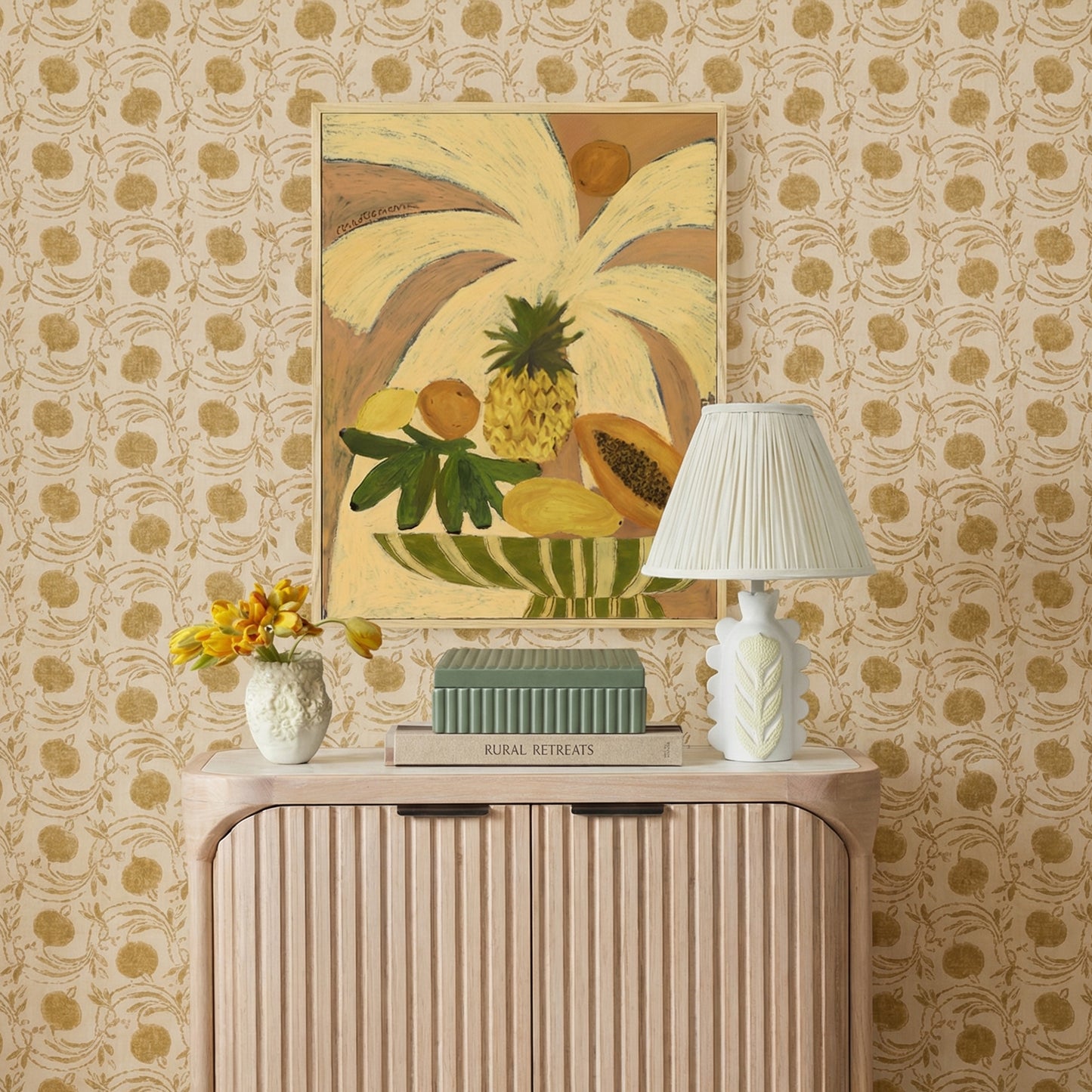 Edith Scalloped Papier Mache Flower Pleated Table Lamp - Image 2