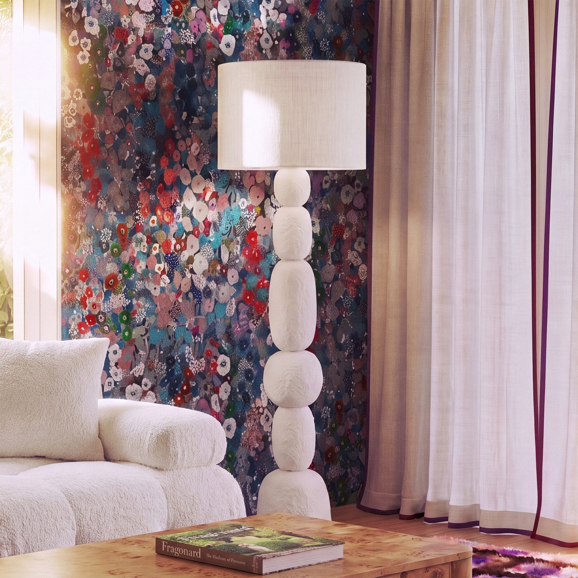 Pebble Cream Papier Mache Floor Lamp - Image 2