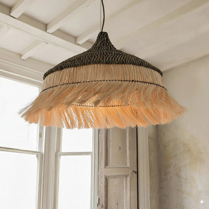 Sula Natural and Black Upcycled Abaca Pendant Lamp - Default Title - Image 1