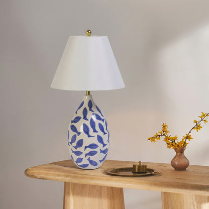 Sardine White & Blue Ceramic Table Lamp - Default Title - Image 1