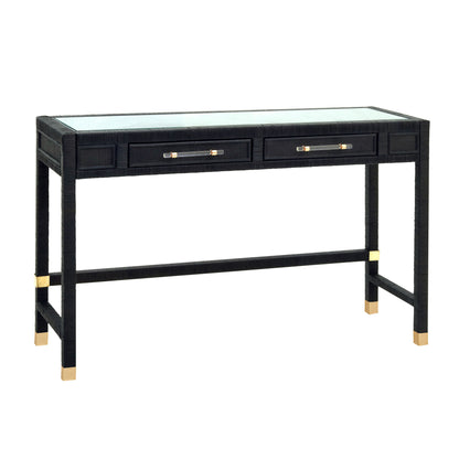 Amara 47" Woven Rattan Desk - Charcoal - Image 1