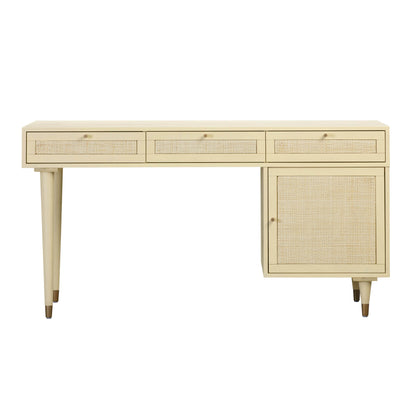 Sierra 60" Cane 3-Drawer Desk With Storage - Buttermilk - Image 1