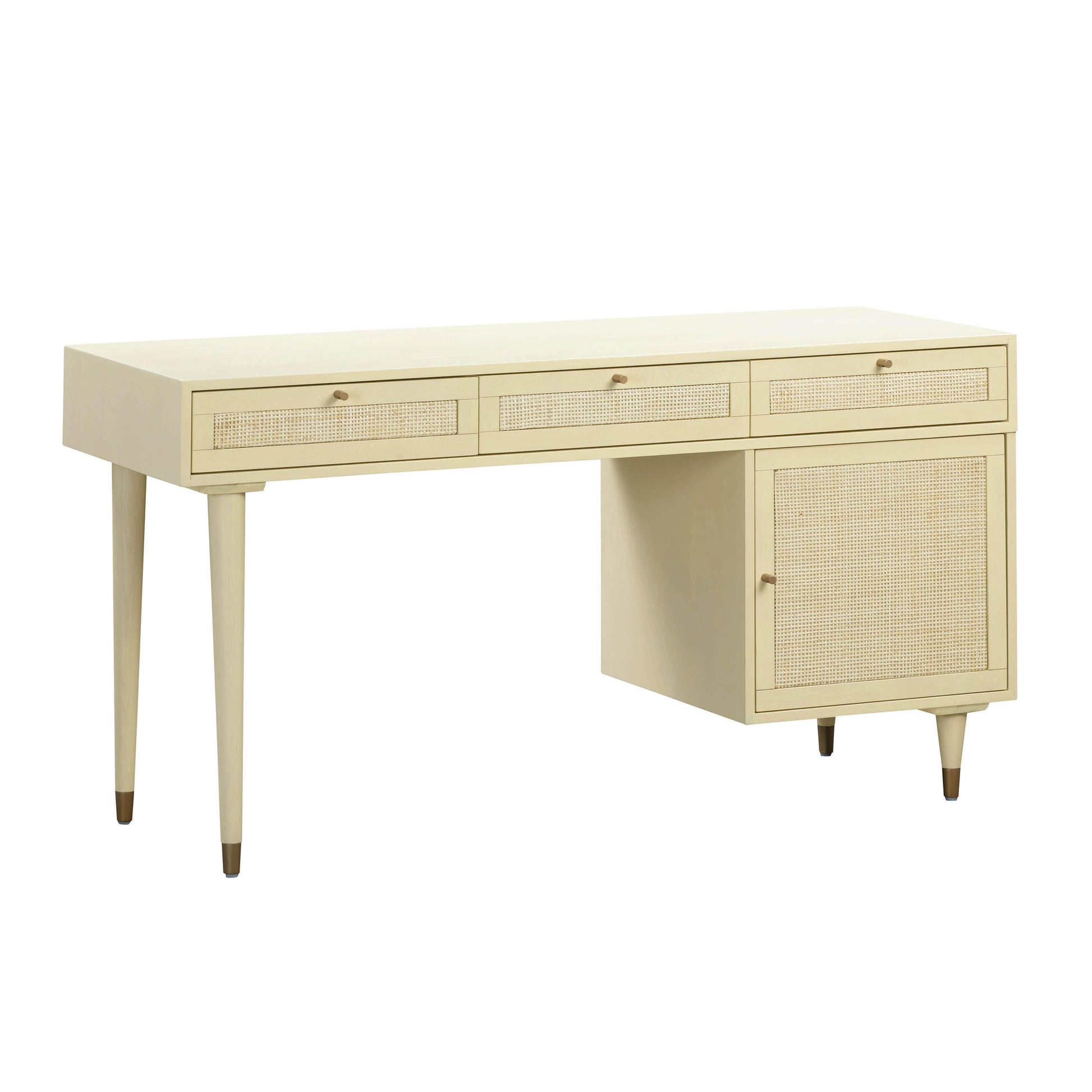 Sierra 60" Cane 3-Drawer Desk With Storage - Buttermilk - Image 2
