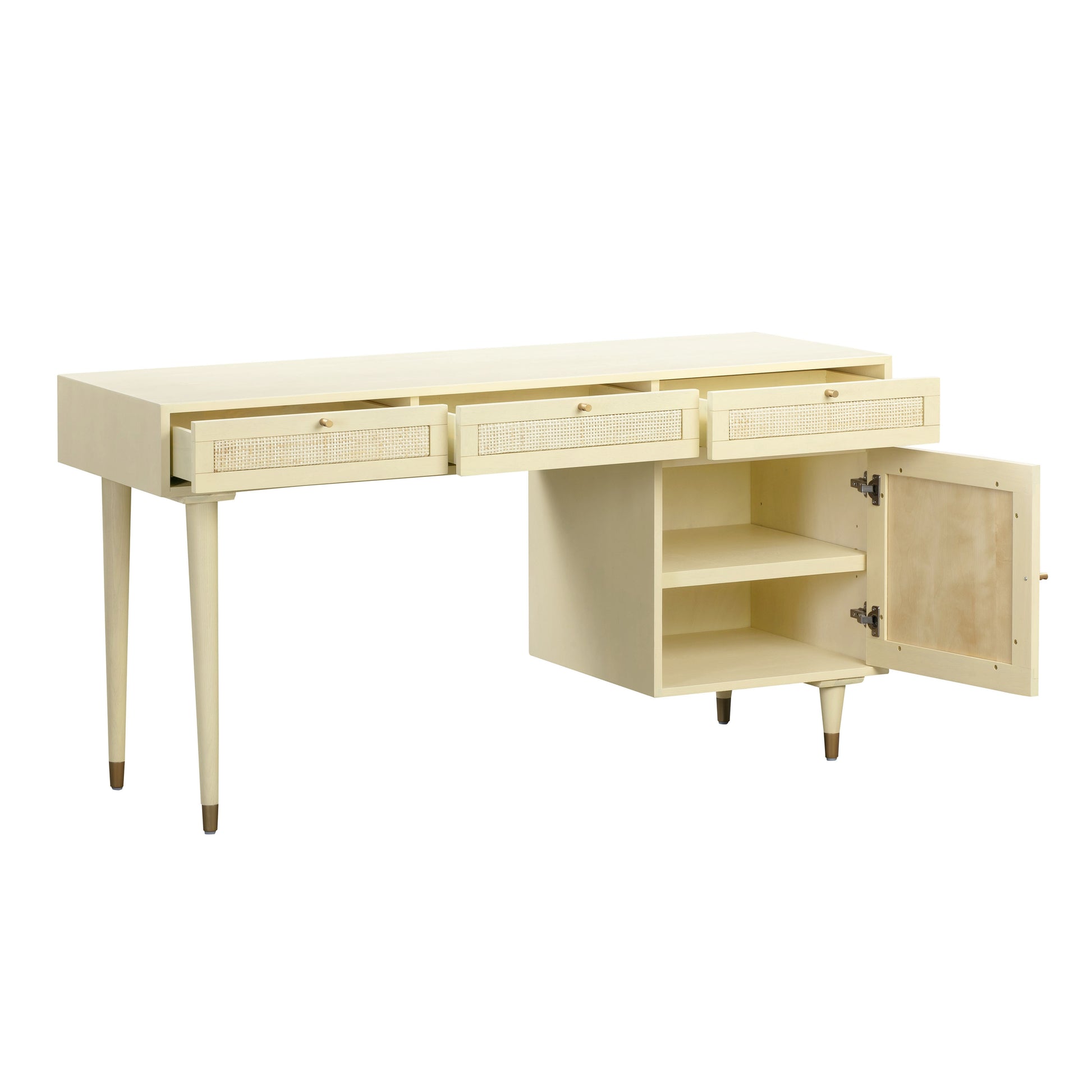 Sierra 60" Cane 3-Drawer Desk With Storage - Buttermilk - Image 3