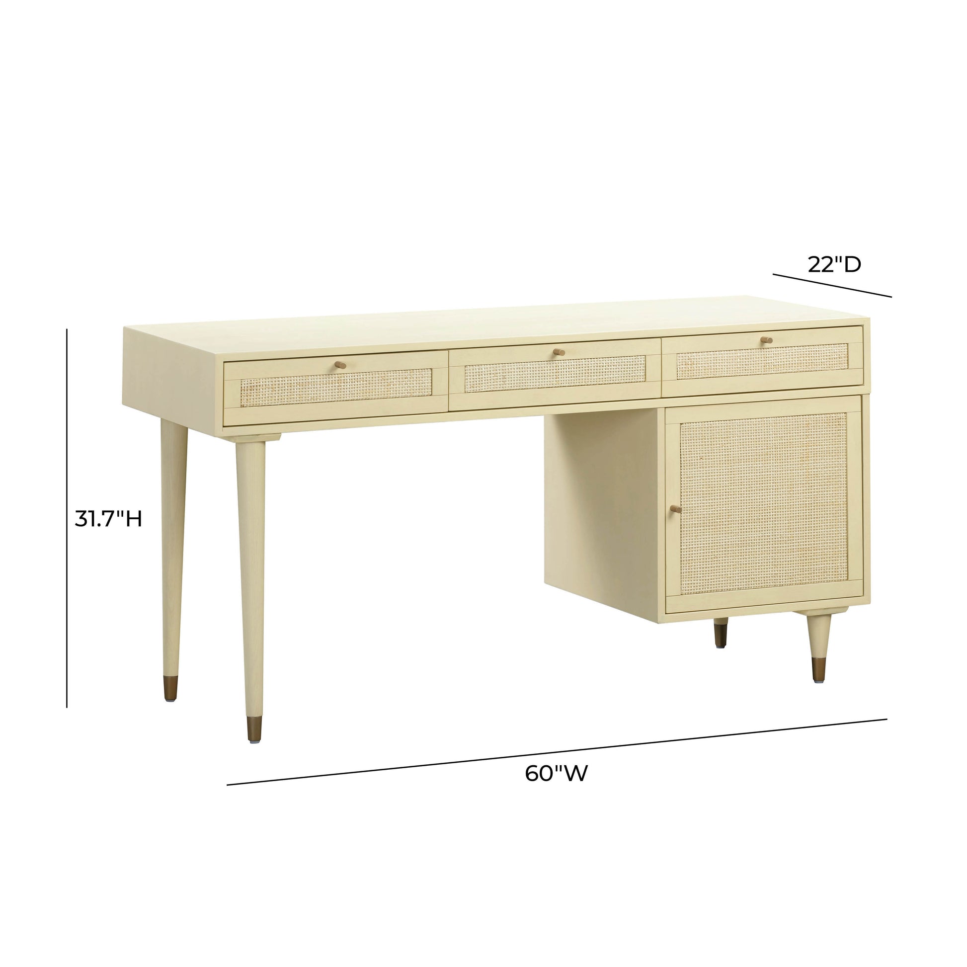 Sierra 60" Cane 3-Drawer Desk With Storage - Buttermilk - Image 6