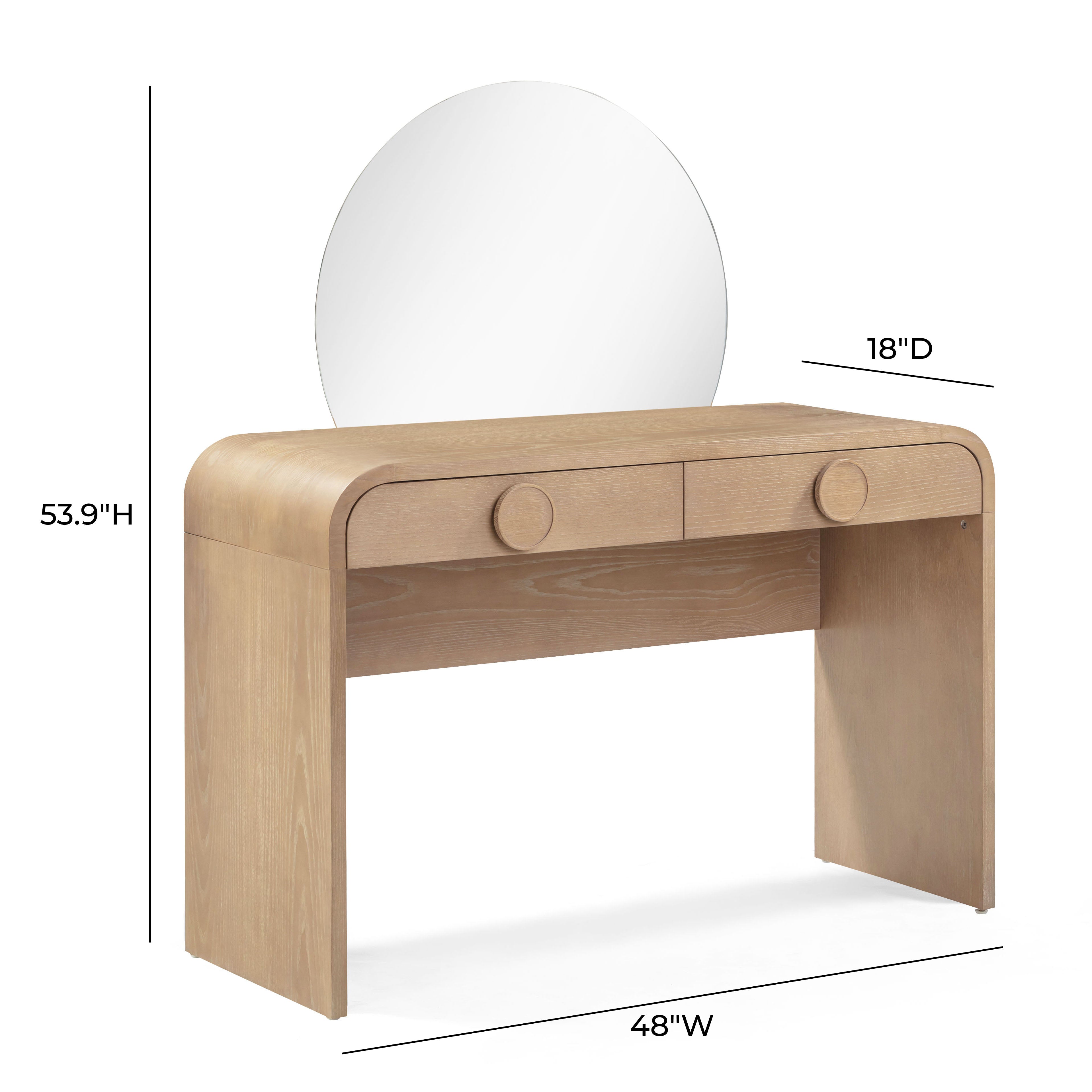 Moonrise 48 Natural Ash 2-Drawer Vanity Desk with Mirror | TOV