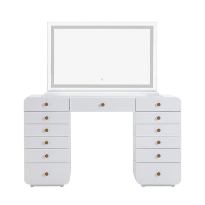 Hollywood 56" White Desk with LED Panel Vanity Mirror - Image 1