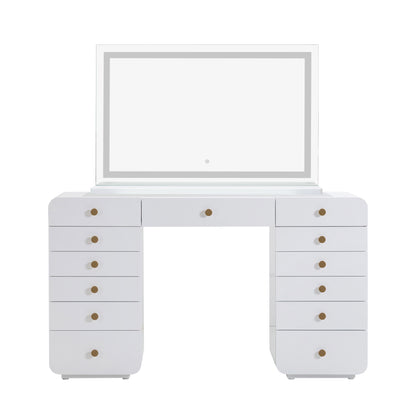 Hollywood 56" White Desk with LED Panel Vanity Mirror - Large - Image 1