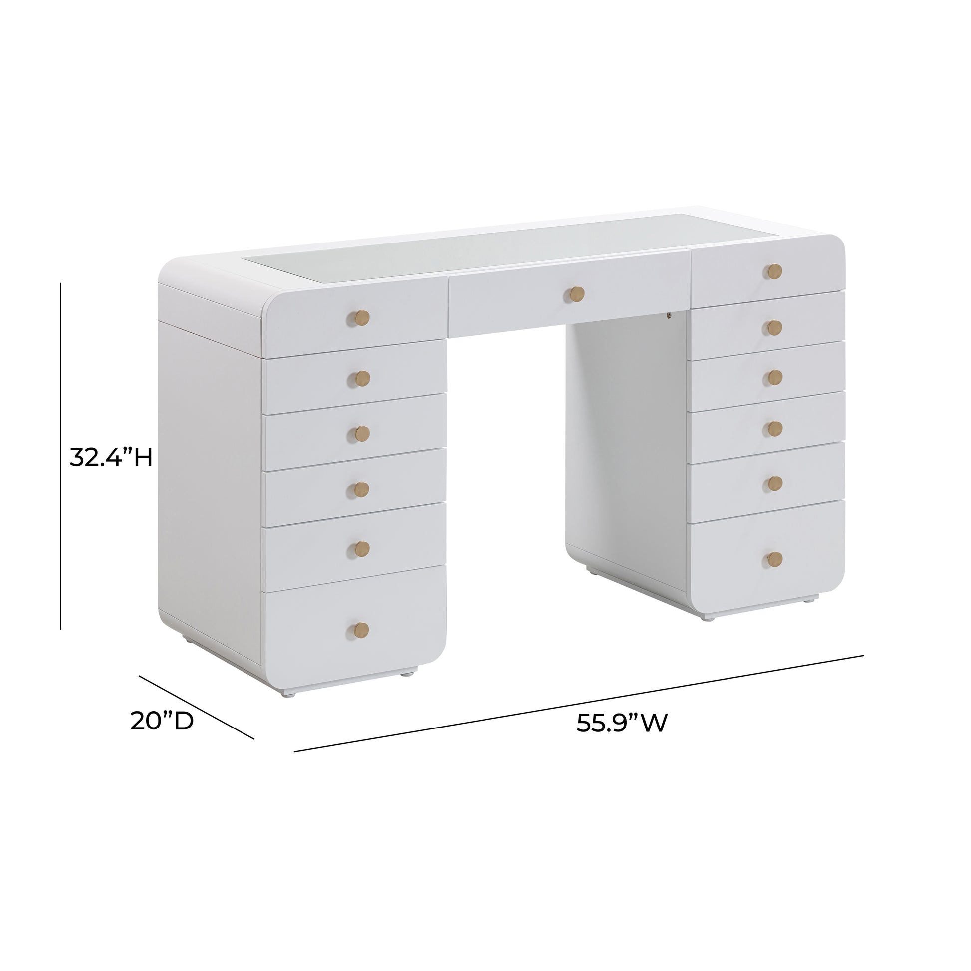 Hollywood 56" White Desk with LED Panel Vanity Mirror - Large - Image 8