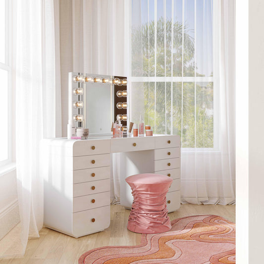 vanity dresser with mirror Hollywood 56" White Desk with Vanity Mirror, Large