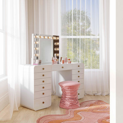 Hollywood 56" White 13-Drawer Vanity Desk - Default Title - Image 1