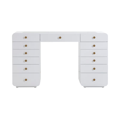 Hollywood 56" White 13-Drawer Vanity Desk - Image 1