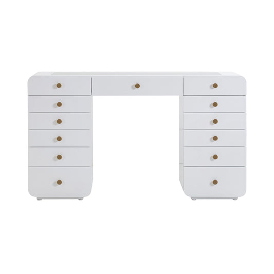Hollywood 56" White 13-Drawer Vanity Desk - Image 1