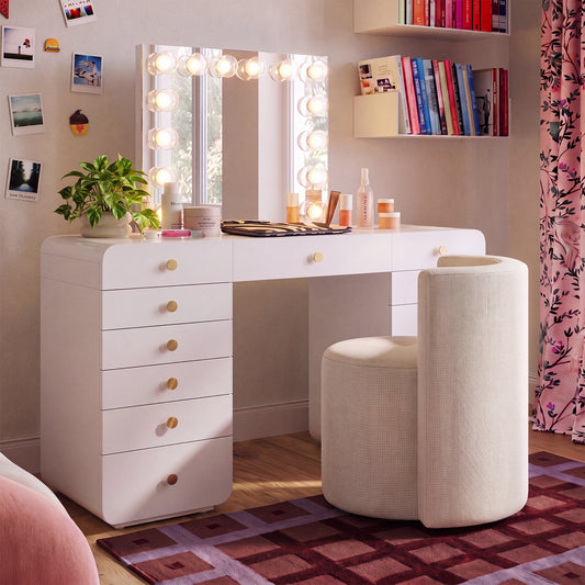 Hollywood 56" White Desk with Vanity Mirror - Image 2