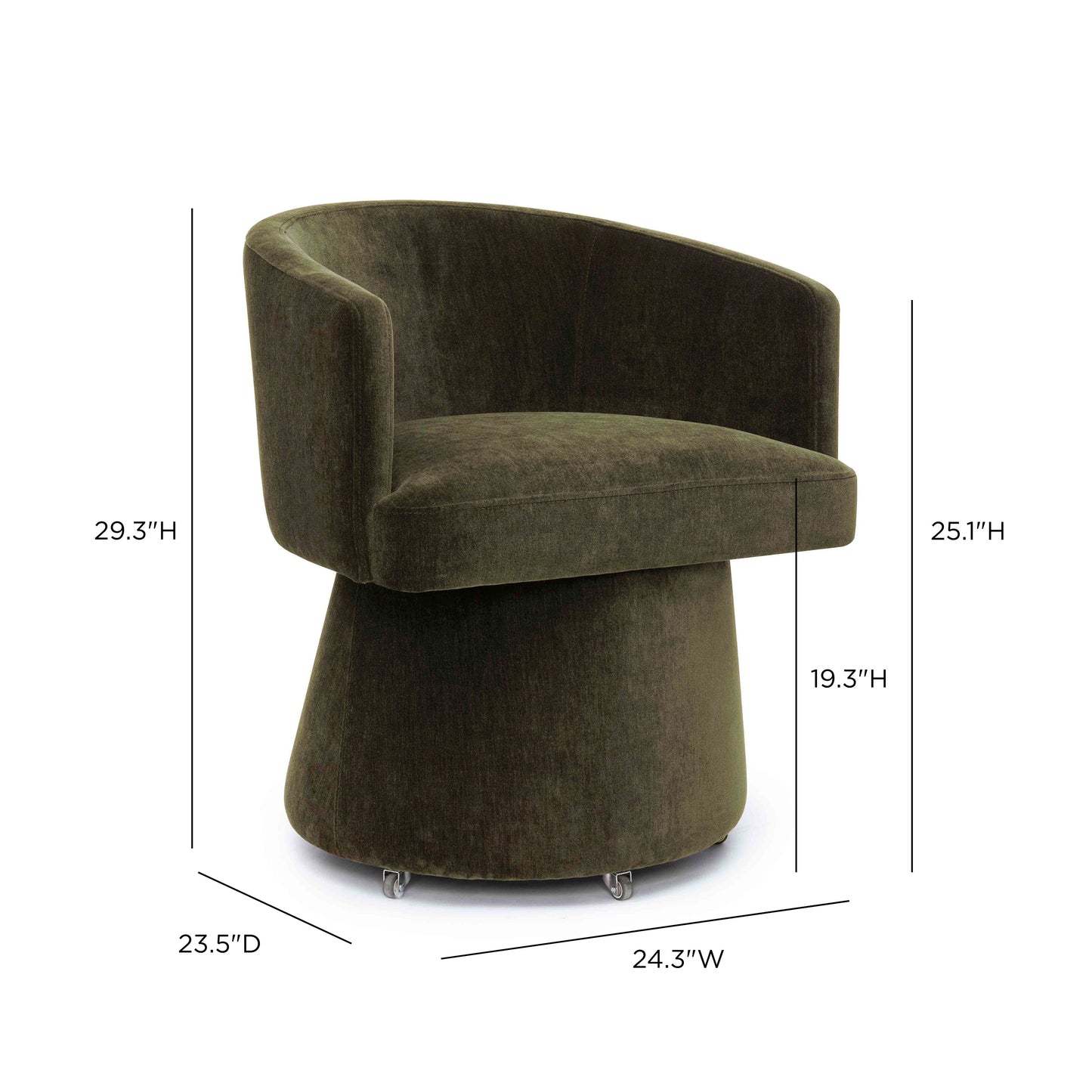 Kristen Upcycled Contract-Grade Chenille Rolling Desk Chair - Olive Green - Image 6