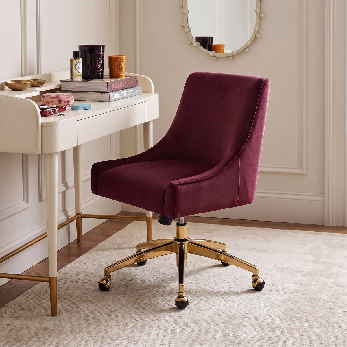 Beatrix Performance Velvet Office Swivel Chair - Burgundy - Image 2