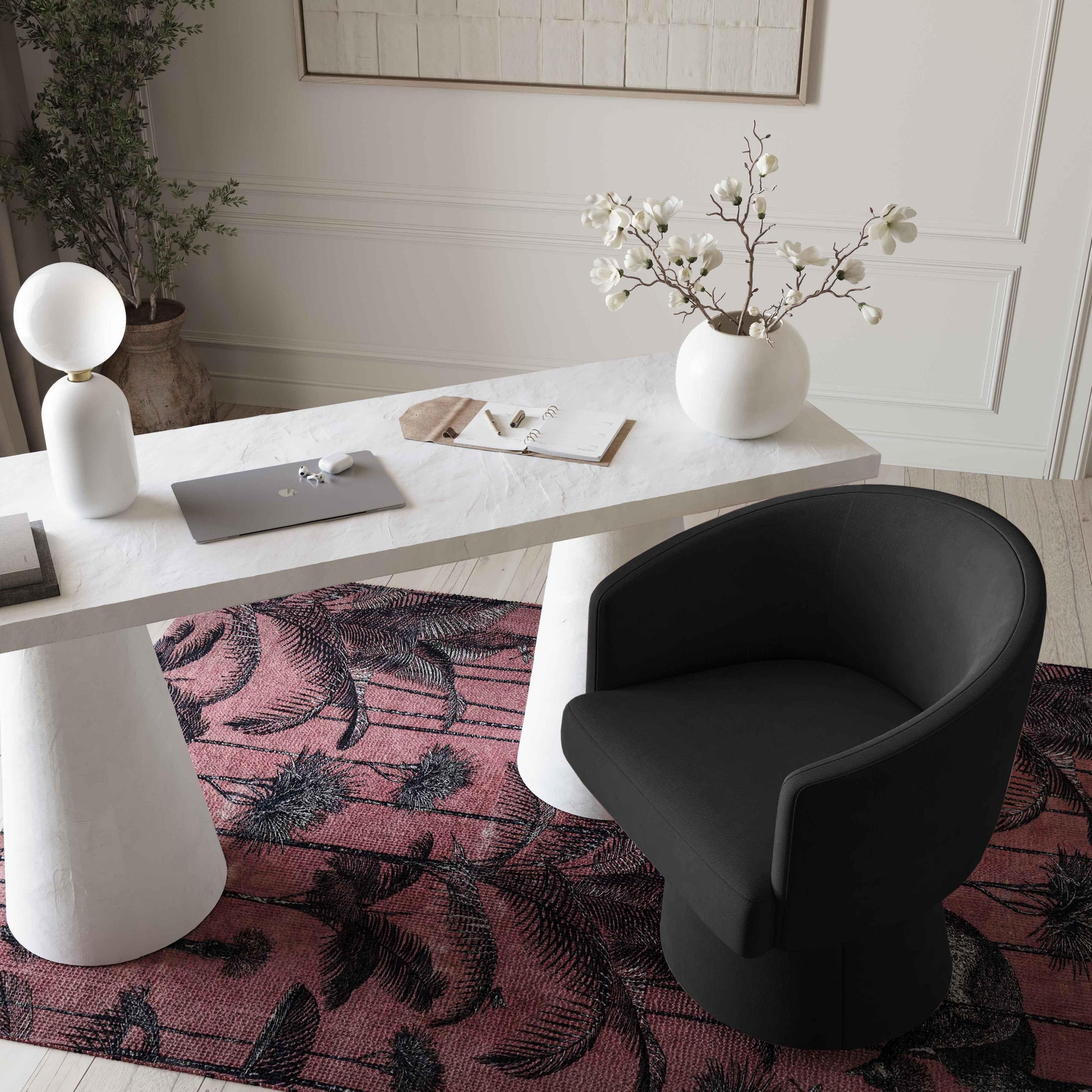 Kristen Upcycled Contract-Grade Chenille Rolling Desk Chair - Black - Image 3