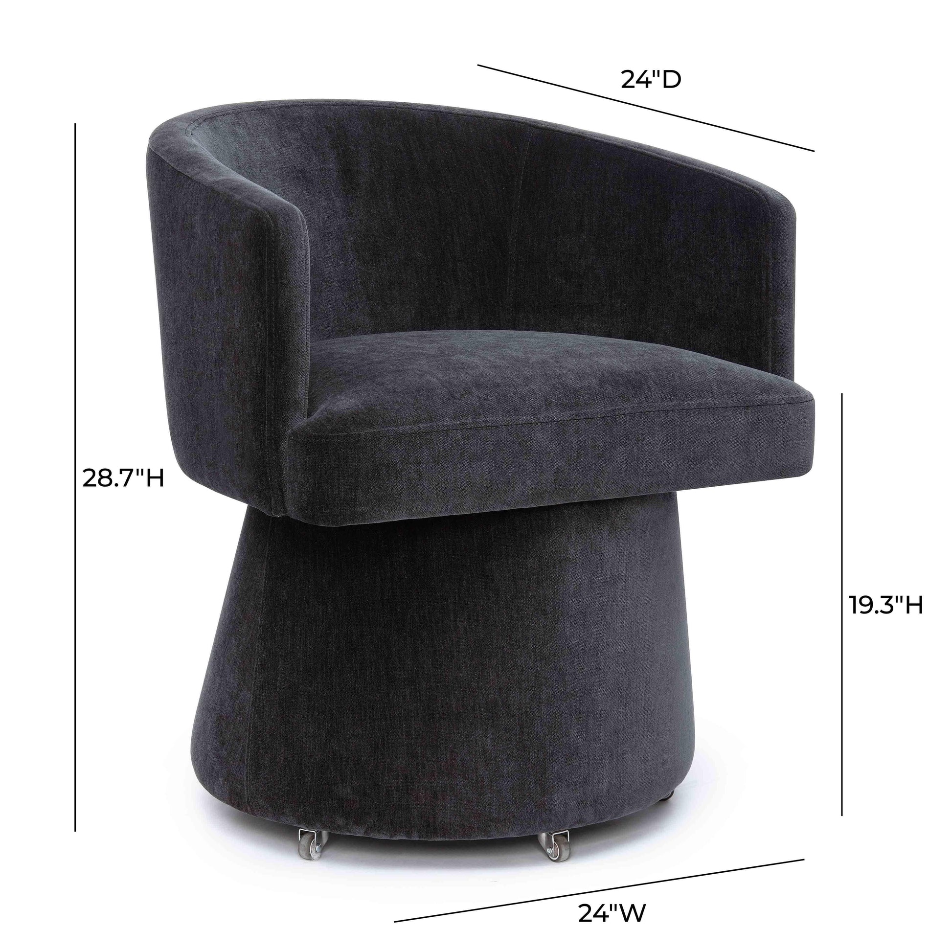 Kristen Upcycled Contract-Grade Chenille Rolling Desk Chair - Black - Image 6