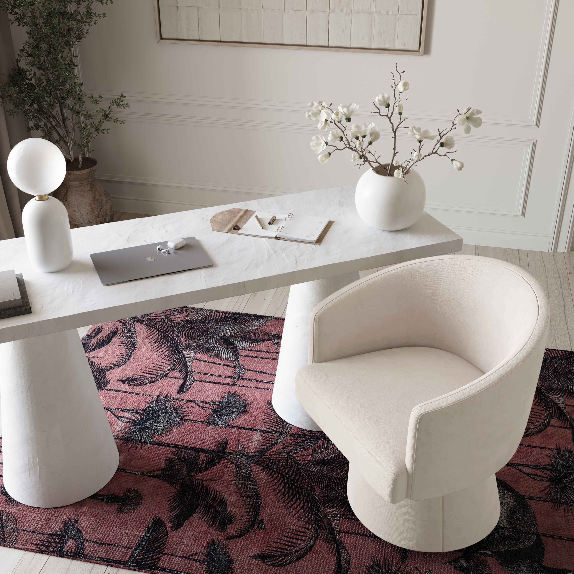 Kristen Upcycled Contract-Grade Chenille Rolling Desk Chair - Cream - Image 3