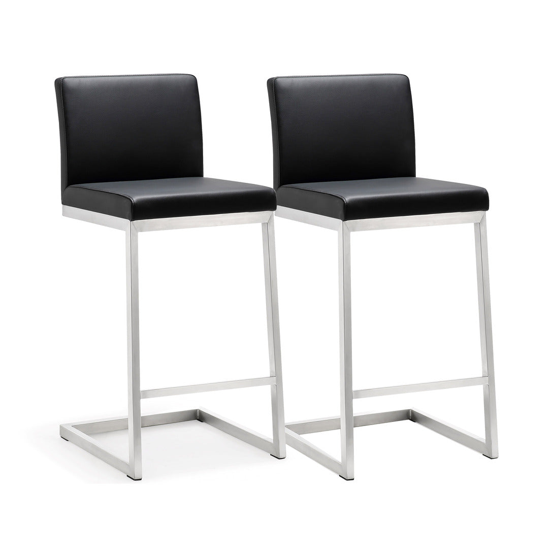 Parma Performance Vegan Leather Counter Stool - Set of 2 - Black - Image 1