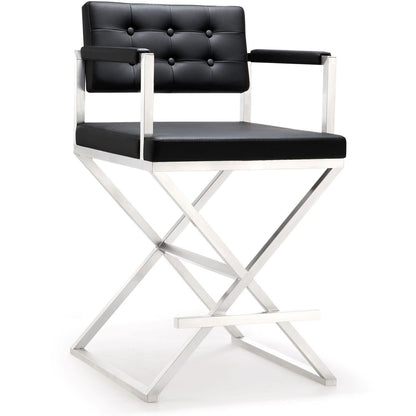 Director Performance Vegan Leather Stool with Silver Base - Black / Counter Height - Image 1