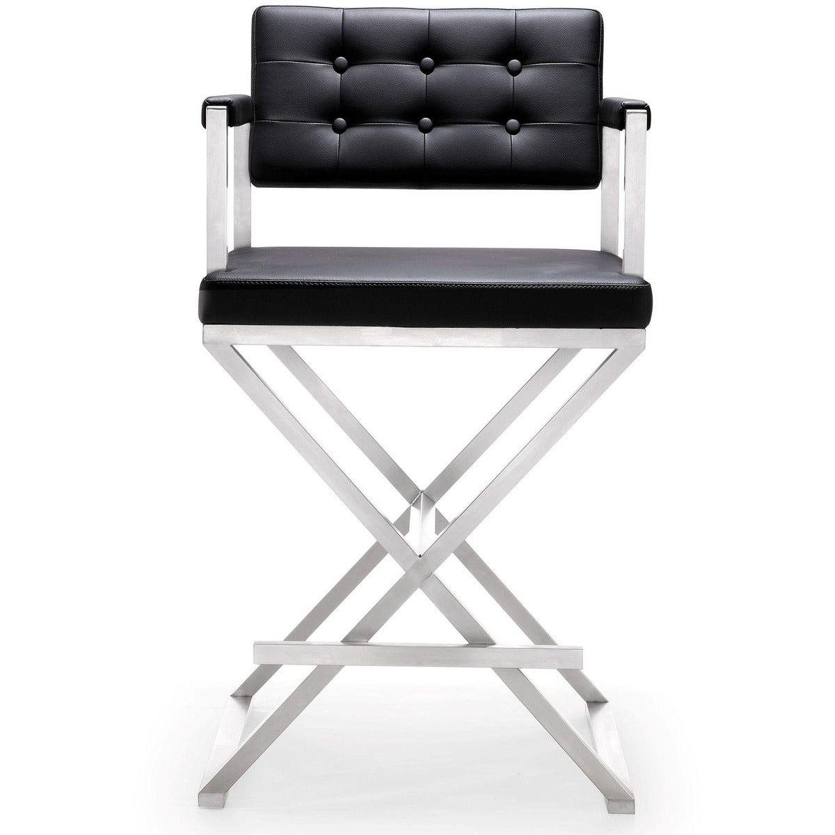 Director Performance Vegan Leather Stool with Silver Base - Black / Counter Height - Image 3