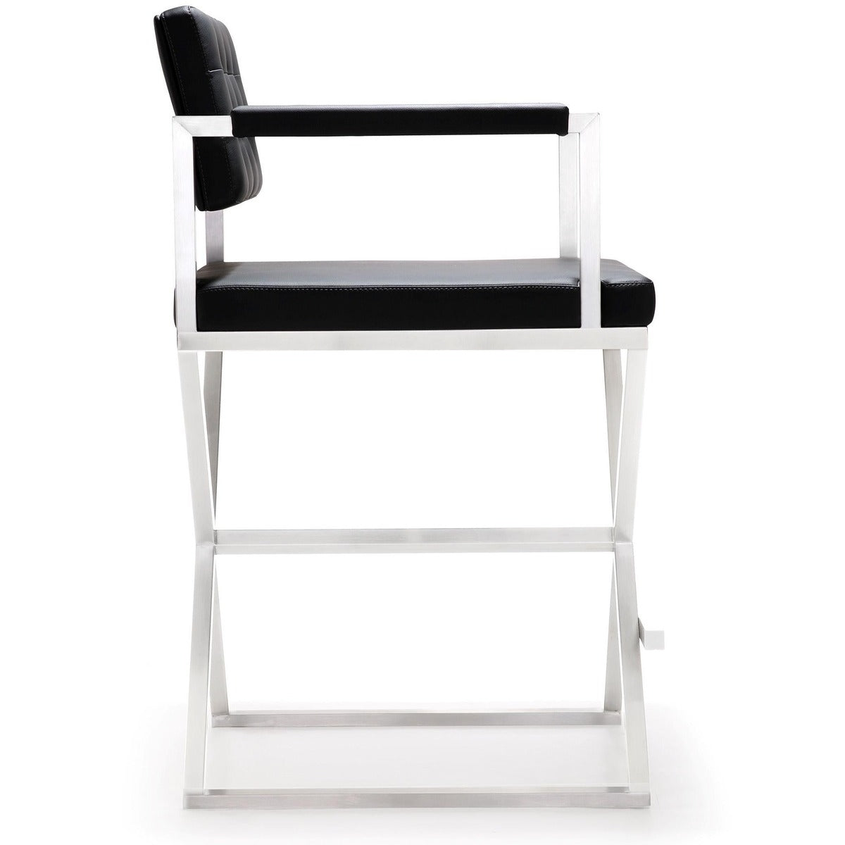Director Performance Vegan Leather Stool with Silver Base - Black / Counter Height - Image 4