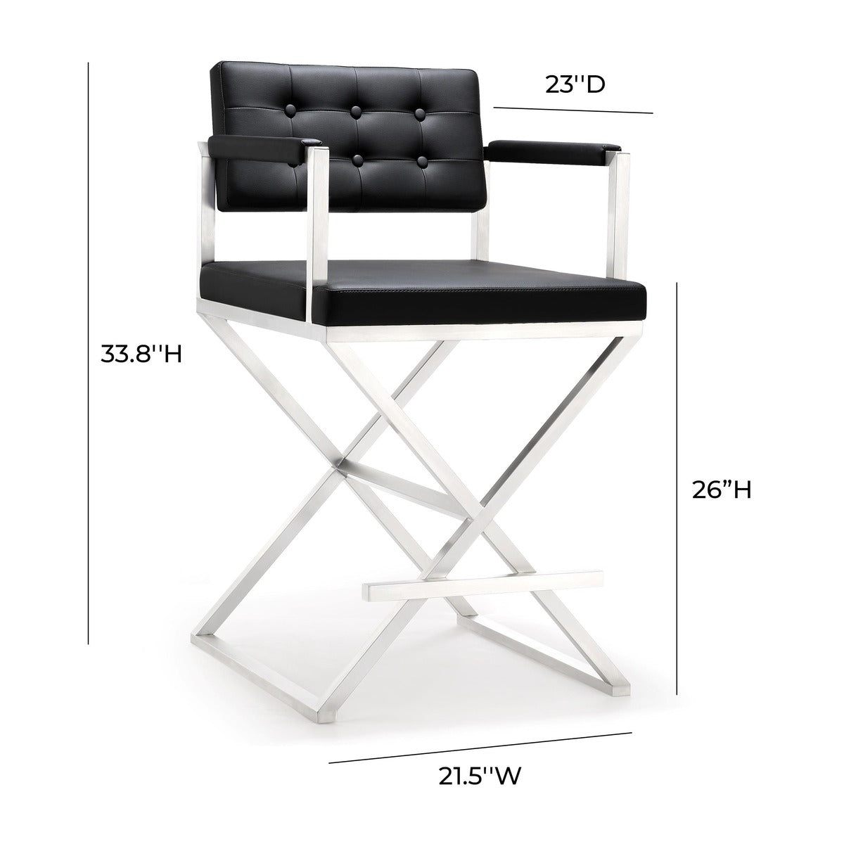 Director Performance Vegan Leather Stool with Silver Base - Black / Counter Height - Image 9