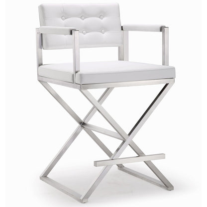 Director Performance Vegan Leather Stool with Silver Base - White / Counter Height - Image 1