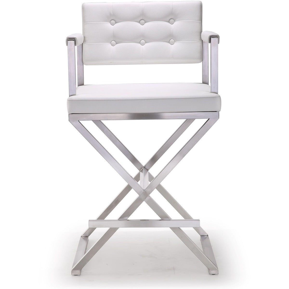 Director Performance Vegan Leather Stool with Silver Base - White / Counter Height - Image 3