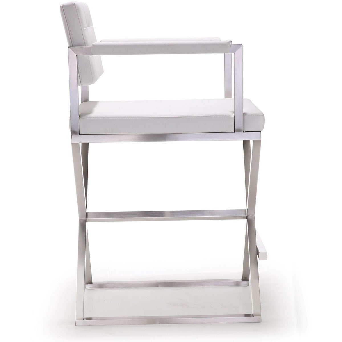 Director Performance Vegan Leather Stool with Silver Base - White / Counter Height - Image 4