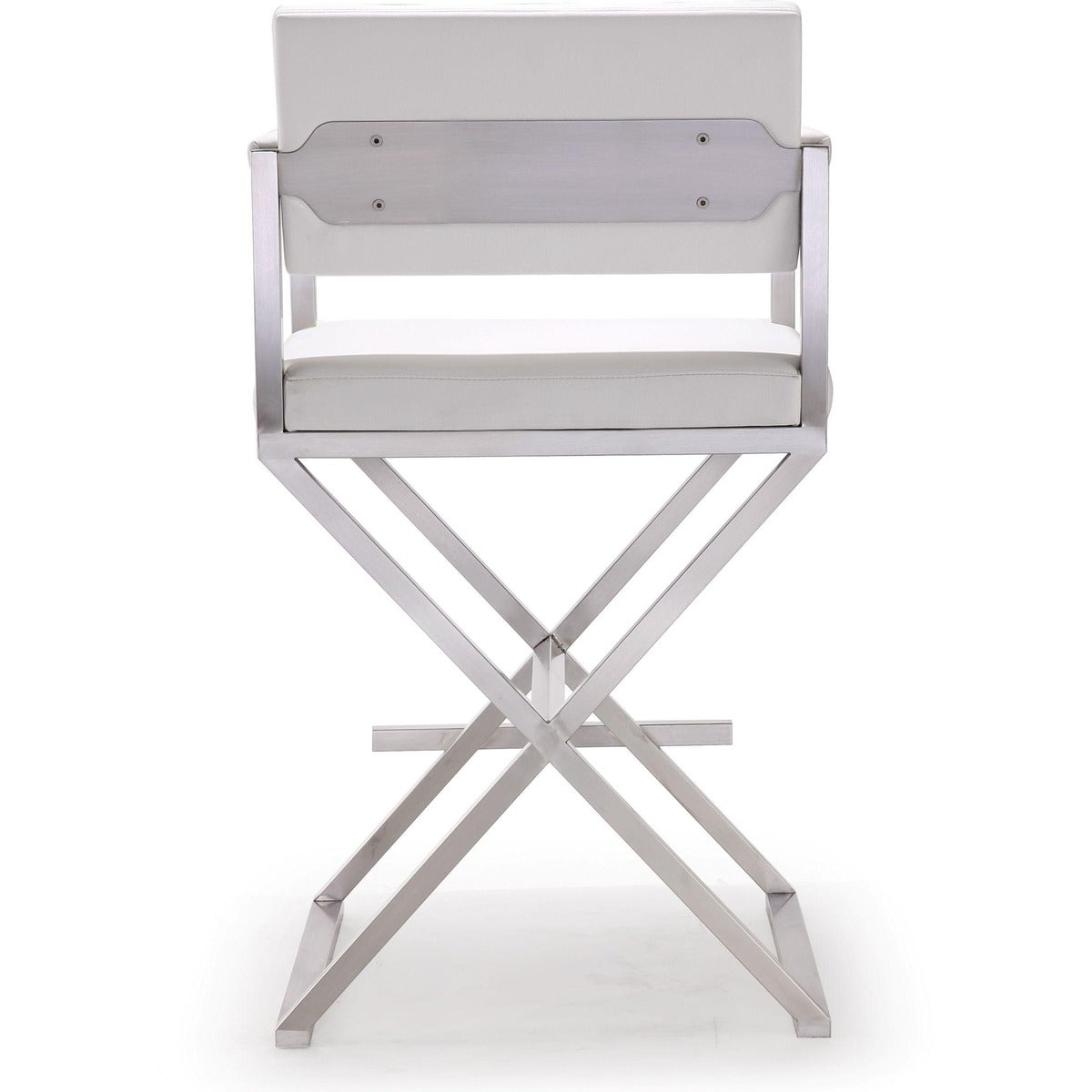 Director Performance Vegan Leather Stool with Silver Base - White / Counter Height - Image 5