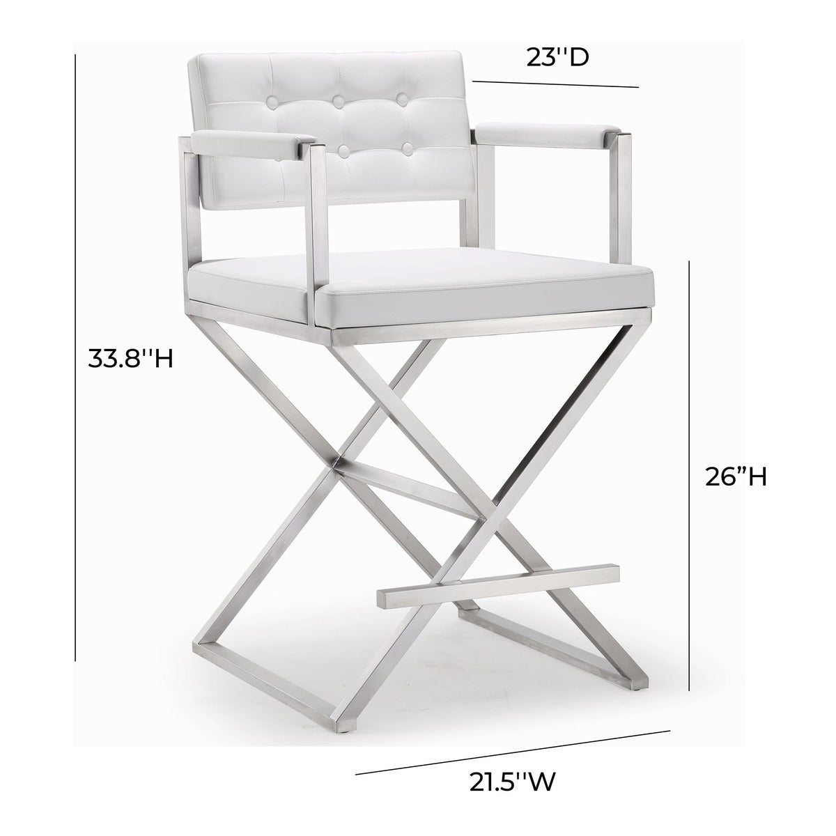 Director Performance Vegan Leather Stool with Silver Base - White / Counter Height - Image 8