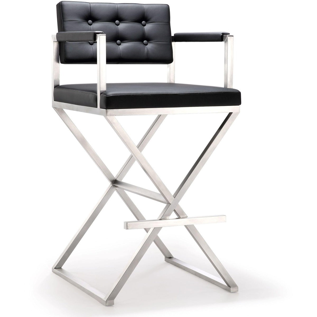 Director Performance Vegan Leather Stool with Silver Base - Black / Bar Height - Image 1