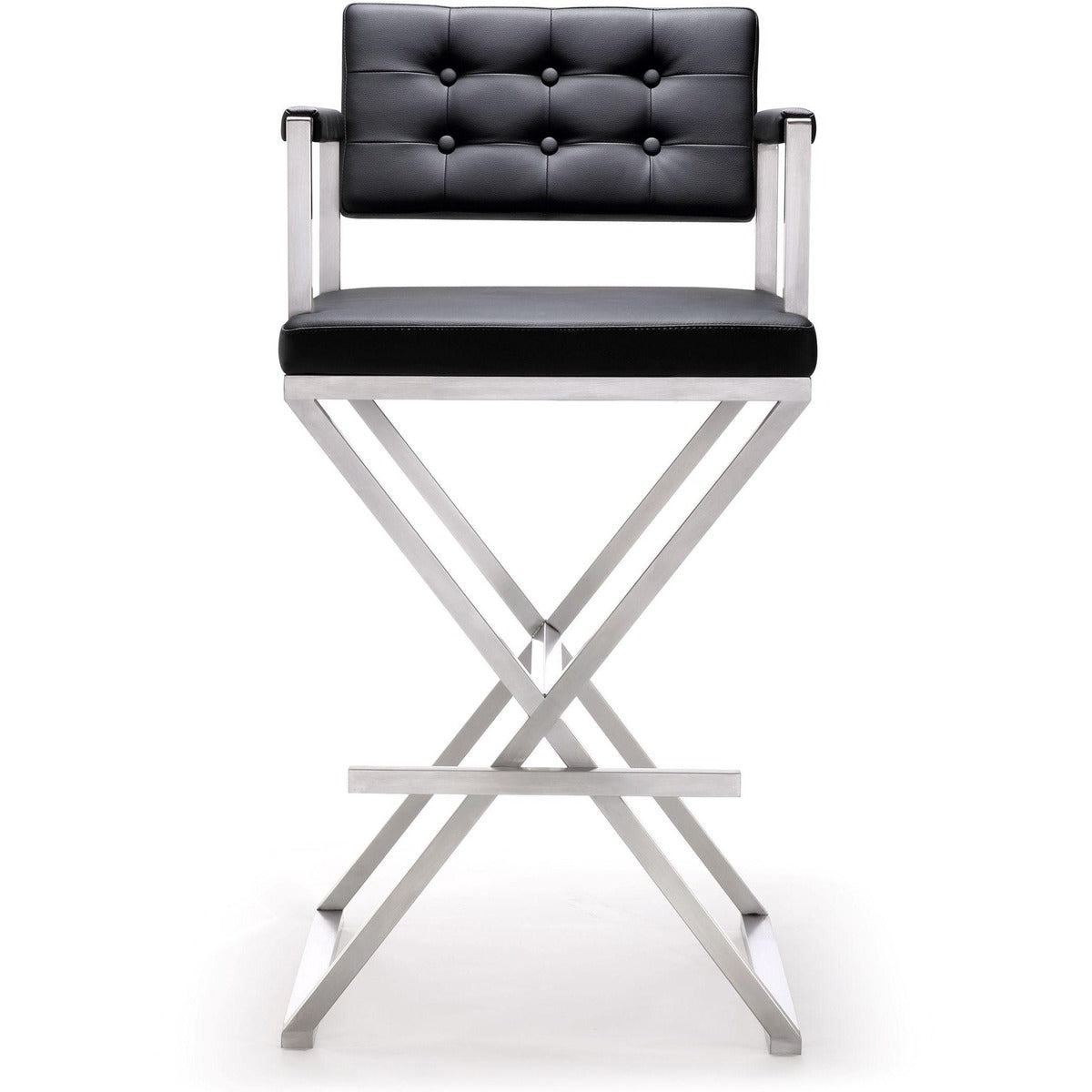 Director Performance Vegan Leather Stool with Silver Base - Black / Bar Height - Image 3