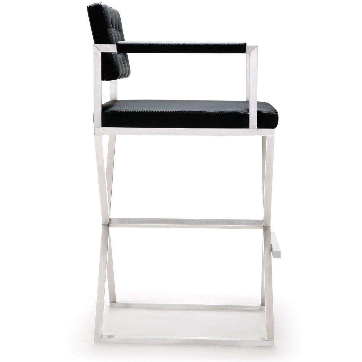 Director Performance Vegan Leather Stool with Silver Base - Black / Bar Height - Image 4