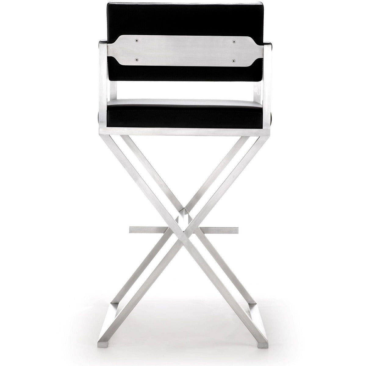 Director Performance Vegan Leather Stool with Silver Base - Black / Bar Height - Image 5